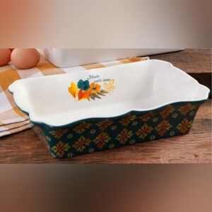 Pioneer Woman Green Print Scalloped Baking Casserole Dish 12" x 8”